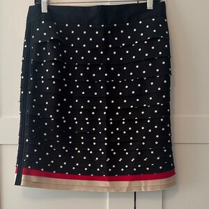 WHBM  Black Polka Dot Pencil Skirt with Red and Cream Trim
